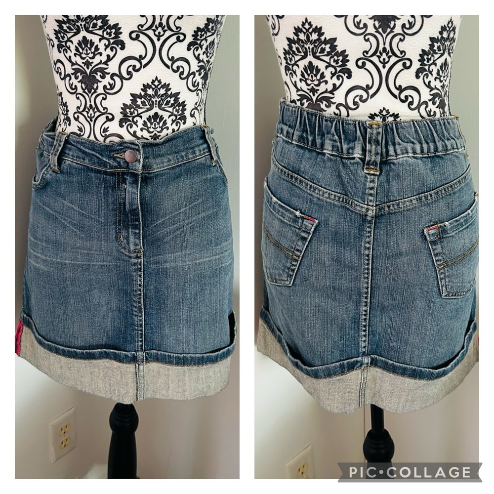 Mimi Maternity Vintage Blue Distressed Cuffed Mini Denim Skirt Size L